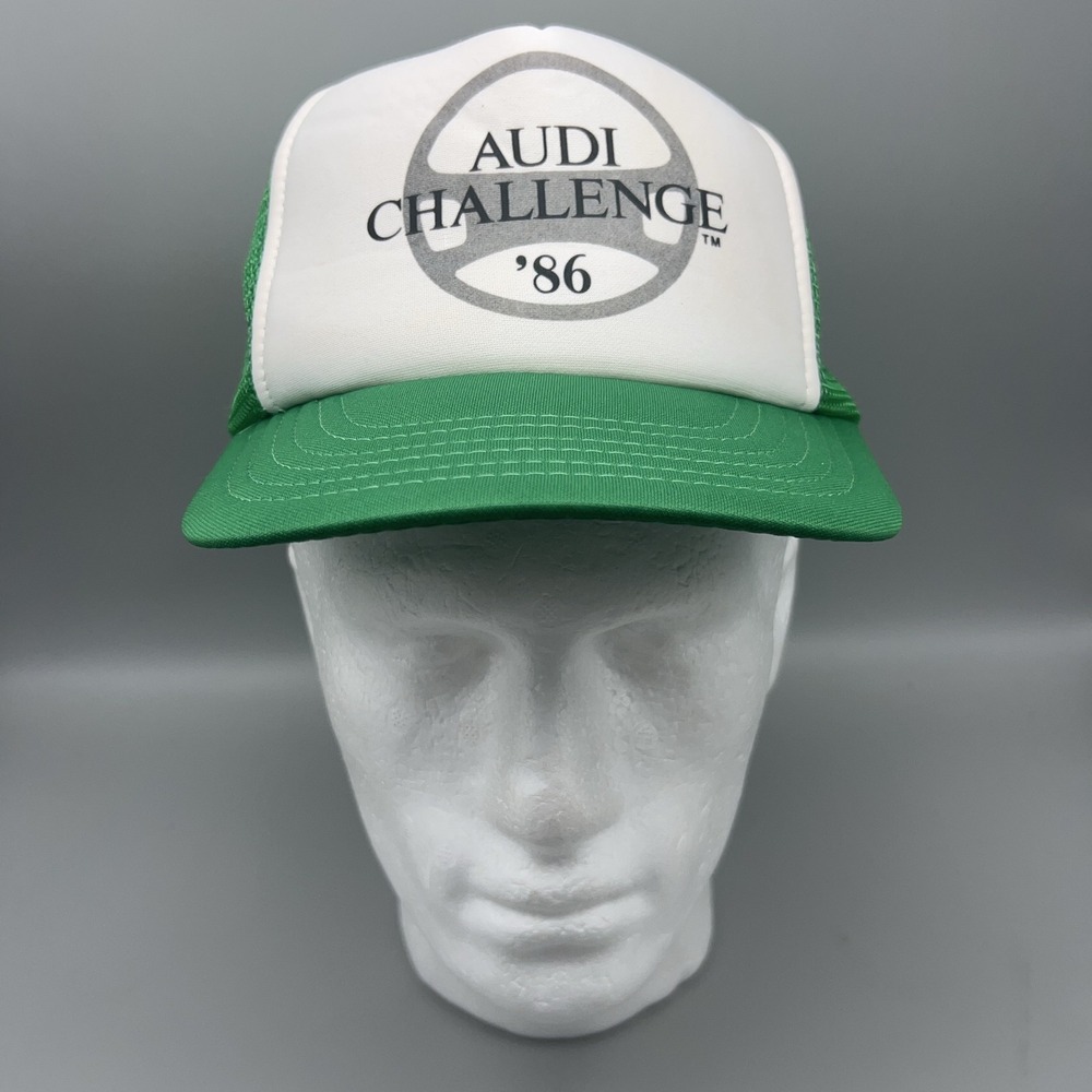 Vintage Audi Challenge Hat Cap Snap Back Green White Mesh Trucker Mens 80s